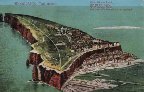 AK Helgoland Gesamtansicht Spruch Schleswig-Holstein gelaufen Postkarte