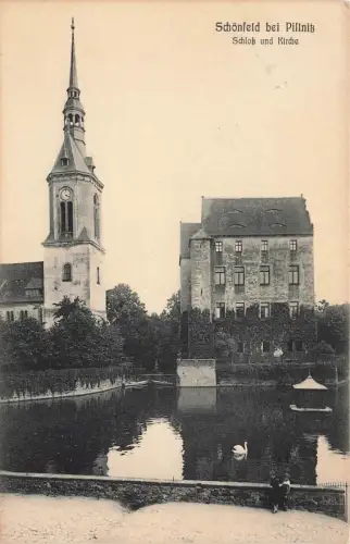 AK Schönfeld bei Pillnitz Schloss Kirche Sachsen 1912 gelaufen Postkarte
