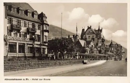 AK Aßmannshausen am Rhein Hotel zur Krone Hessen ungelaufen Postkarte