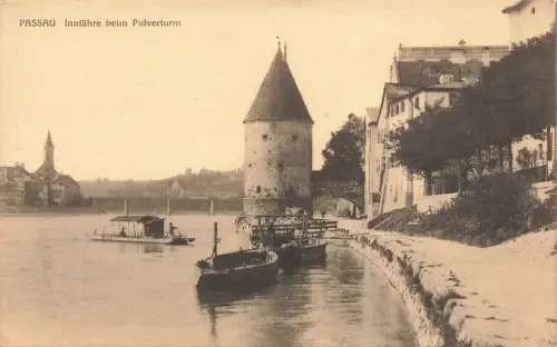 AK Passau Innfähre Pulverturm Segelboot Bayern ungelaufen Postkarte