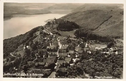 AK Waldeck a. Edersee Luftkurort Fliegeraufnahme Schloss Hessen 1939 Postkarte