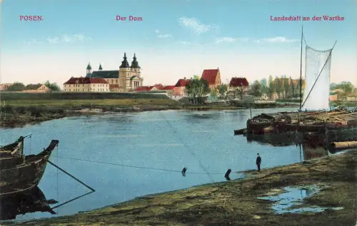 AK Posen Dom Landschaft an der Warthe Posen ungelaufen Postkarte