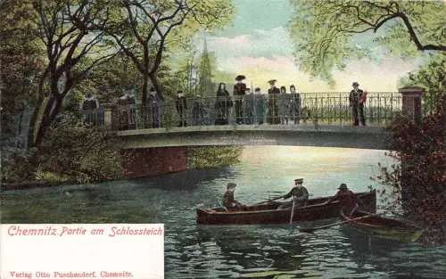AK Chemnitz Partie am Schlossteich Ruderboot Sachsen ungelaufen Postkarte