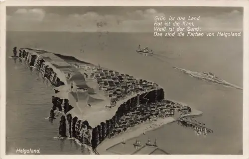 AK Helgoland Gesamtansicht Spruch Schleswig-Holstein 1937 gelaufen Postkarte