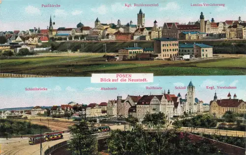 AK Posen Neustadt Sehenswürdigkeiten Schloss Akademie Posen gelaufen Postkarte