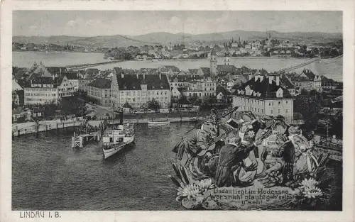 AK Lindau i. Bodensee Stadtpanorama Passagierdampfer Bayern ungelaufen Postkarte