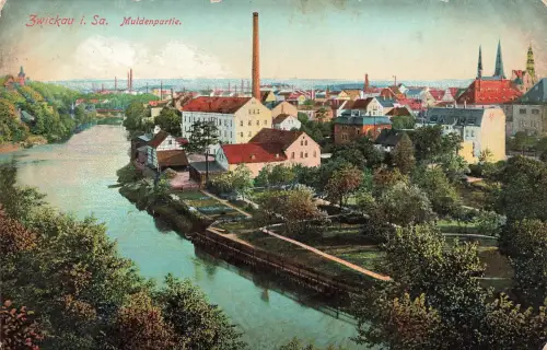 AK Zwickau Muldenpartie Sachsen 1913 gelaufen Postkarte