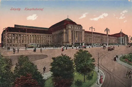 AK Leipzig Hauptbahnhof Straßenbahn Sachsen ungelaufen Postkarte