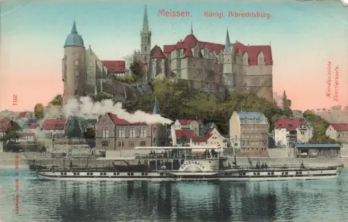 AK Meissen Königliche Albrechtsburg Sachsen ungelaufen Postkarte Handkoloriert