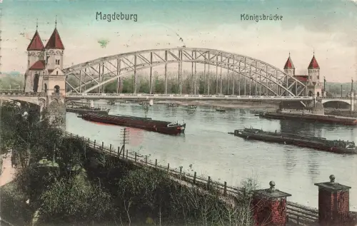 AK Magdeburg Königsbrücke Elbe Schiffsverkehr Sachsen-Anhalt 1910 Postkarte