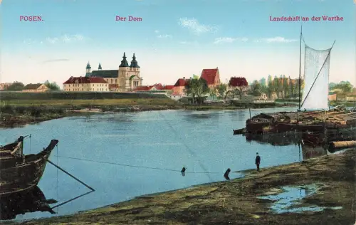 AK Posen Dom Landschaft an der Warthe Posen ungelaufen Postkarte