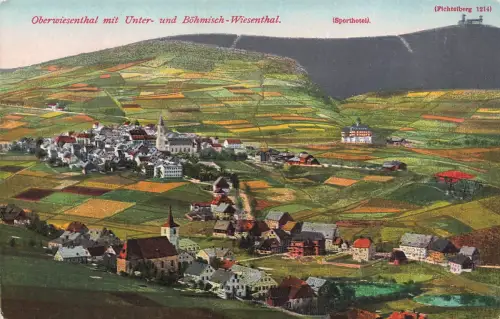 AK Oberwiesenthal Unter- u. Böhmisch Wiesental Fichtelberg Sachsen Postkarte