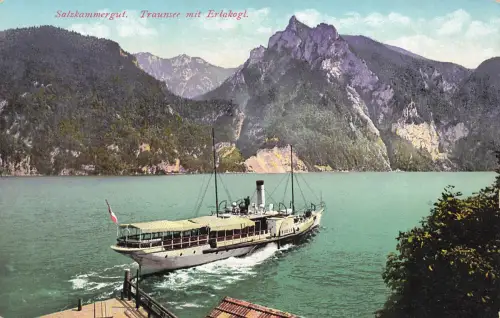 AK Salzkammergut Traunsee Erlakogel Raddampfer Gisela Österreich Postkarte
