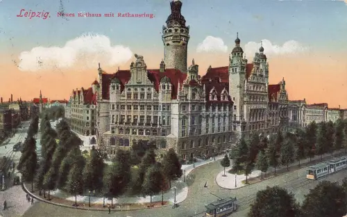 AK Leipzig Neues Rathaus Rathausring Sachsen gelaufen Postkarte