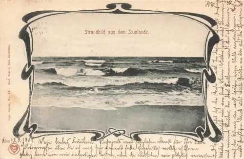 AK Samlande Strandbild Wellen Ostpreussen 1903 gelaufen Postkarte