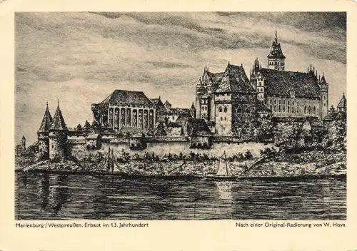 AK Marienberg Ortsansicht Original Radierung Westpreussen Künstler W. Hoya