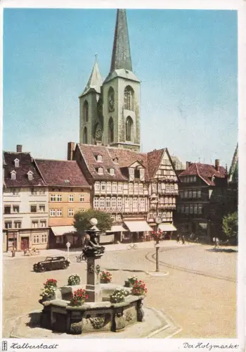 AK Halberstadt Holzmarkt Oldtimer Sachsen-Anhalt ungelaufen Postkarte