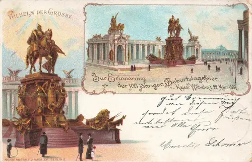 AK Berlin Kaiser Wilhelm I. 100 Jährige Geburtstagsfeier Festkarte Berlin 1897