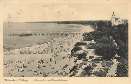 AK Kolberg Kołobrzeg Ostseebad Strand Pommern gelaufen Postkarte