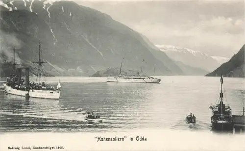 AK Odda Kaiserliche Jacht SMY Hohenzollern Norwegen ungelaufen Postkarte