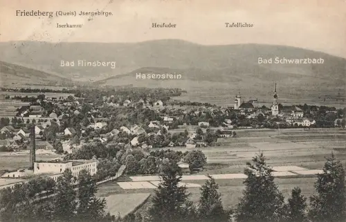 AK Friedeberg Panorama Bad Schwarzbach Iserkamm Schlesien 1916 Feldpostkarte