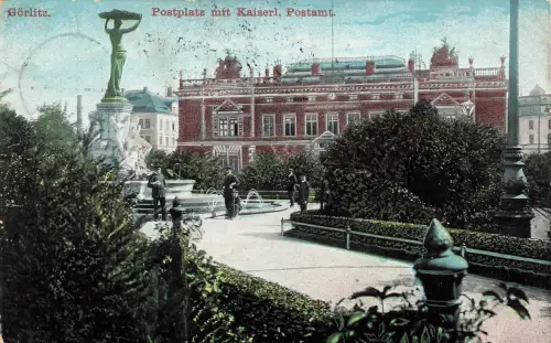 AK Görlitz Postplatz Kaiserliches Postamt Sachsen 1910 gelaufen Postkarte