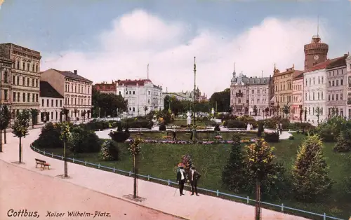 AK Cottbus Kaiser Wilhelm Platz Brandenburg 1910 gelaufen Postkarte