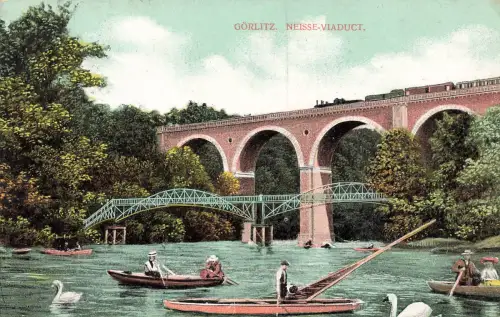 AK Görlitz Neisse Viadukt Segelboote Schwäne Sachsen 1910 gelaufen Postkarte