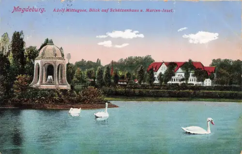 AK Magdeburg Adolf Mittag See Schützenhaus Marien Insel Sachsen-Anhalt 1914