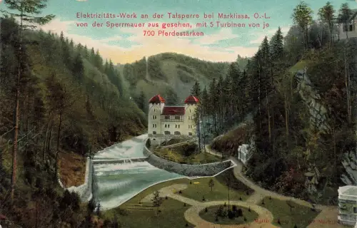 AK Marklissa Elektrizitätswerk Talsperre Schlesien 1903 gelaufen Postkarte