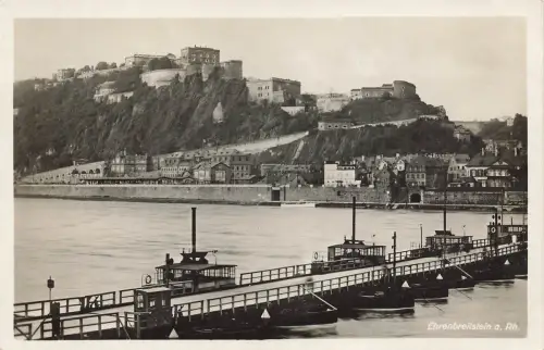 AK Koblenz Ehrenbreitstein Rhein Brücke Rheinland-Pfalz 1929 gelaufen Postkarte
