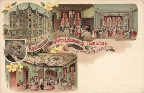 AK Zwickau Restaurant Fürst Bismarck Sachsen ungelaufen Postkarte Litho