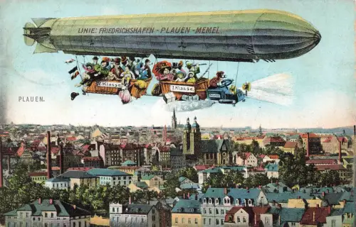AK Plauen Luftschiff Linie Friedrichshafen Plauen Memel Sachsen Vogtland 1909