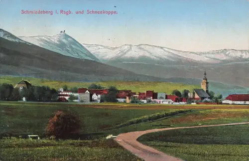 AK Schmiedeberg Schneekoppe Ortsansicht Schlesien Riesengebirge 1928 Postkarte