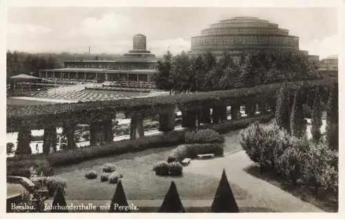 AK Breslau Jahrhunderthalle Pergola Schlesien 1931 gelaufen Postkarte