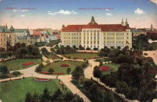 AK Liegnitz Legnica Bilseplatz Auguste Victoria Schule Schlesien 1914 Postkarte