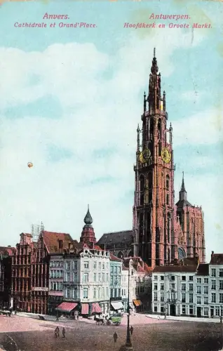 AK Antwerpen Kathedrale et Grand'Place Großer Markt Belgien 1914 Postkarte