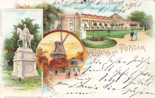 AK Potsdam Schloss Sanssouci Hisstorische Mühle Brandenburg Postkarte