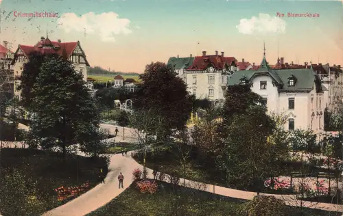 AK Crimmitschau Bismarckhain Sachsen 1914 gelaufen Postkarte