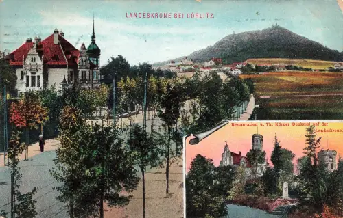AK Görlitz Landeskrone Restauration Theodor Körner Denkmal Sachsen 1910