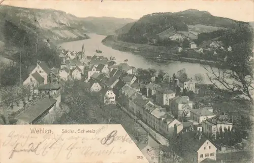 AK Wehlen Ortsansicht Sachsen Sächsische Schweiz 1904 gelaufen Postkarte