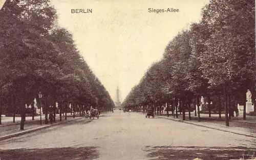 AK Berlin Sieges Allee Siegessäule Pferdekutsche Berlin 1909 gelaufen Postkarte