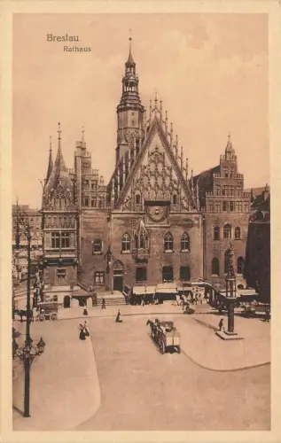 AK Breslau Rathaus Pferdekutschen Schlesien ungelaufen Postkarte
