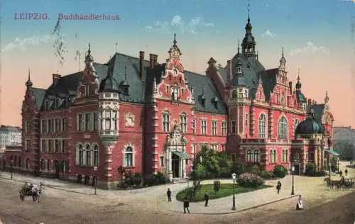 AK Leipzig Buchhändlerhaus Pferdekutschen Sachsen 1925 gelaufen Postkarte