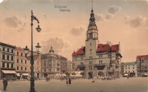 AK Troppau Oberring Rathaus Markt Schlesien 1910 gelaufen Postkarte