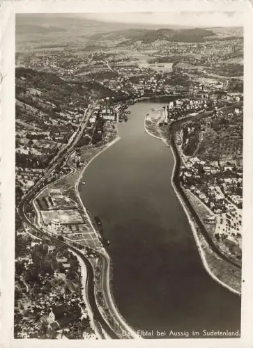 AK Aussig Elbtal Luftbild Sudetenland 1942 gelaufen Postkarten