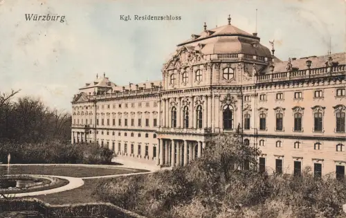 AK Würzburg Königliches Residenzschloss Bayern 1909 gelaufen Postkarte