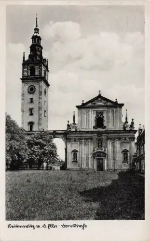 AK Leitmeritz a. Elbe St. Stephans Dom Böhmen 1942 gelaufen Feldpostkarte