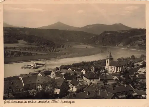AK Groß-Cszerosek Elbtal Kirche Dampfschiff Sudentengau 1943 gelaufen Postkarte