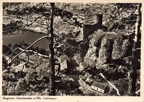 AK Aussig a. Elbe Burgruine Schreckenstein von oben Sudetengau Postkarte